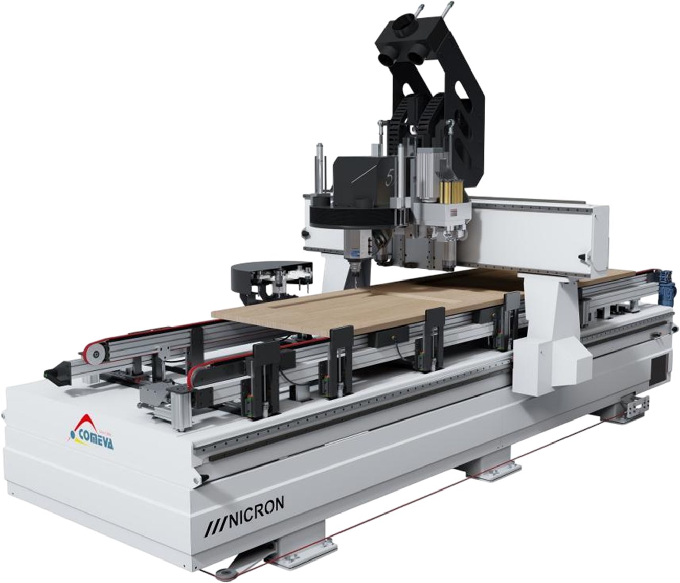 Centro de maquinagem CNC Comeva Nicron, com painel de madeira na mesa